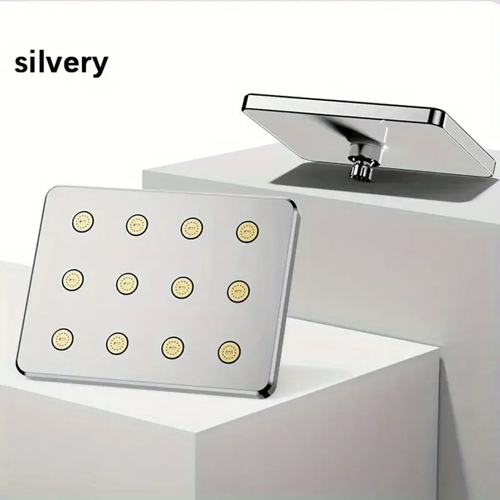 Sleek 10-inch overhead shower head with universal fit, delivering enhanced water flow for a luxury bathroom.