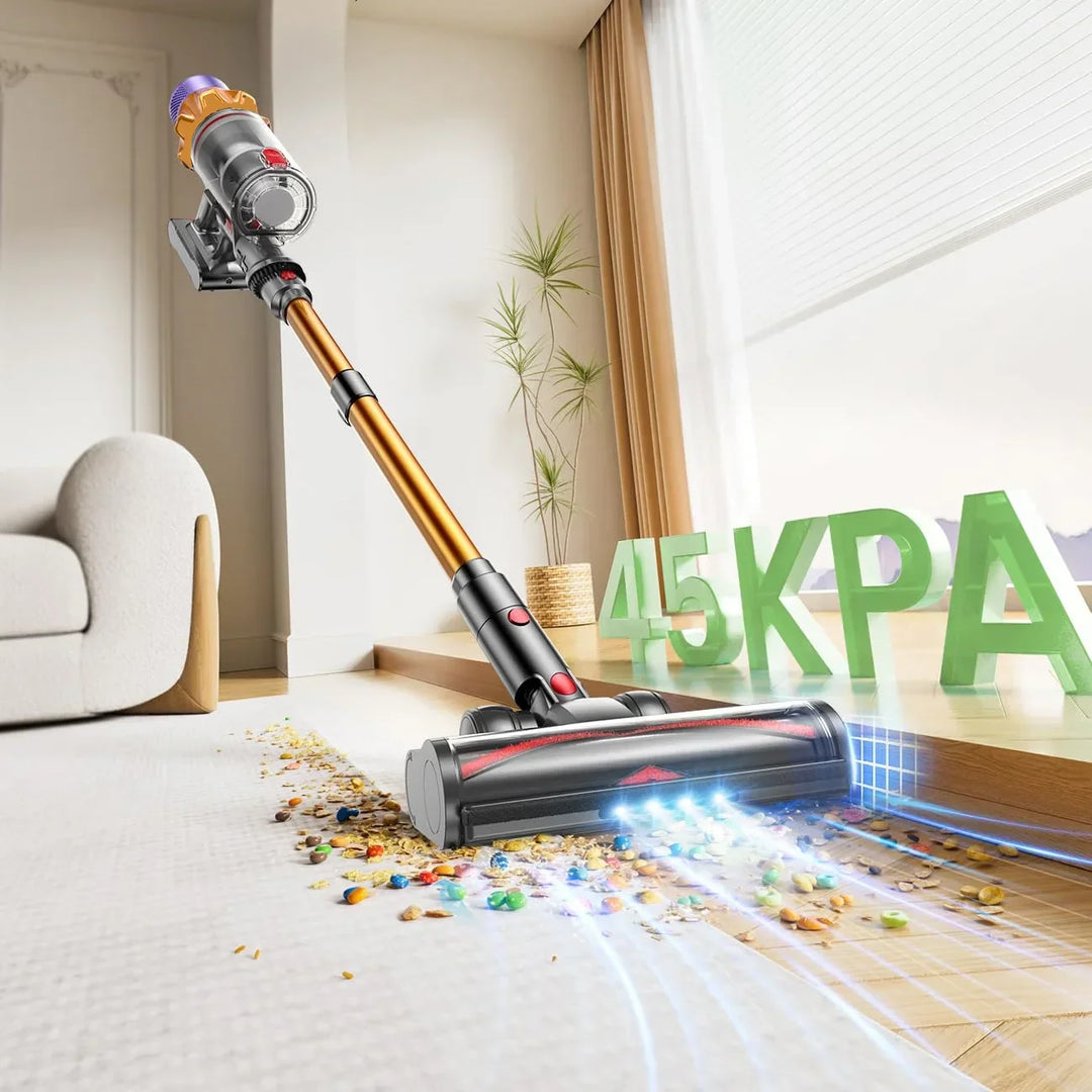 Rechargeable yellow cordless handheld vacuum for versatile home cleaning & easy portability.