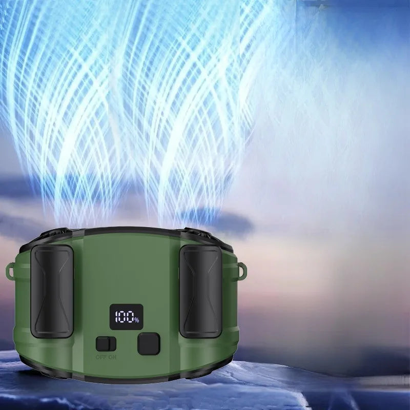 Unisex hands-free portable dual vent cooling fan for personal comfort. Ideal for travel, sports & outdoor activities.