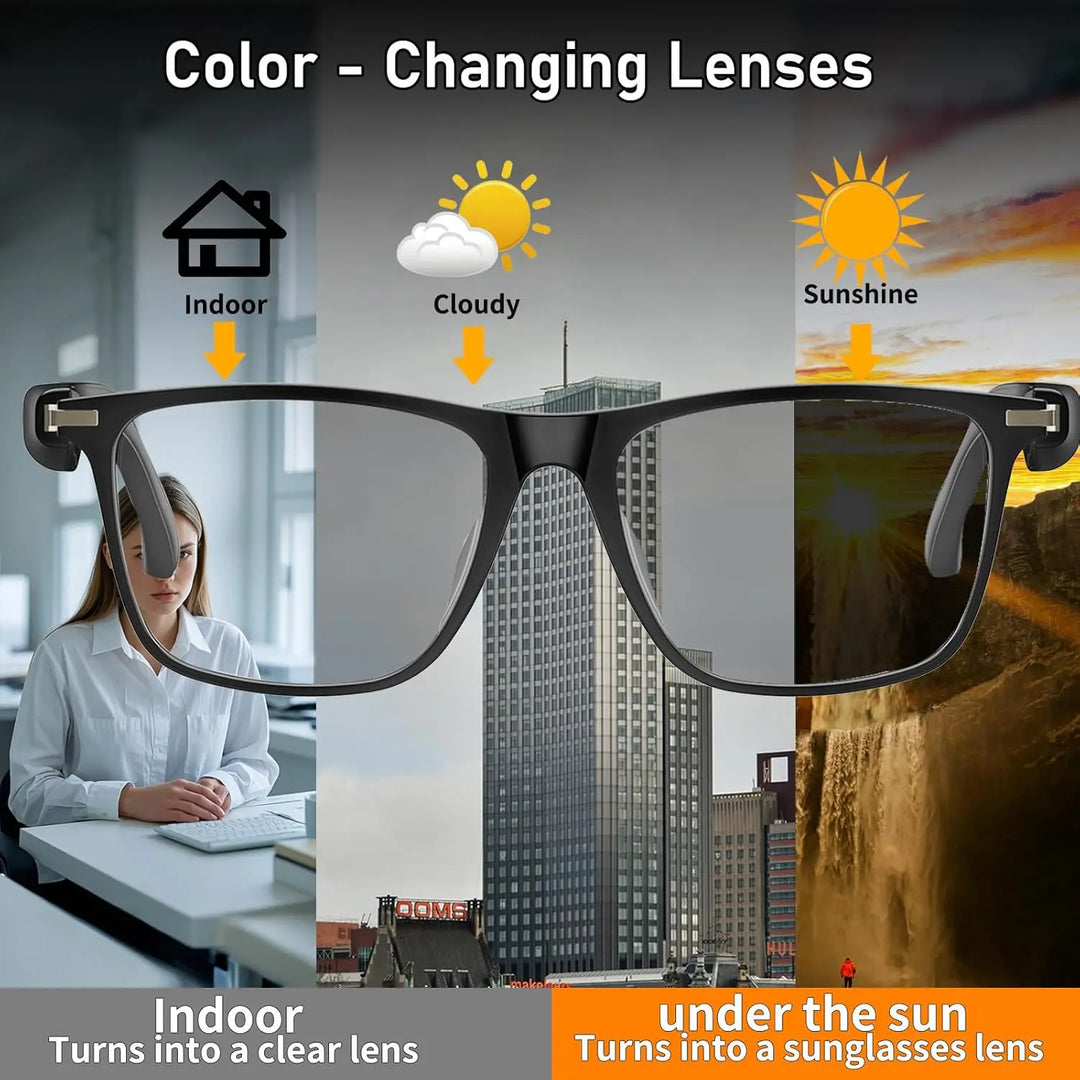 Unisex smart glasses with real-time language translation, ideal travel tech & communication aid for diverse environments.