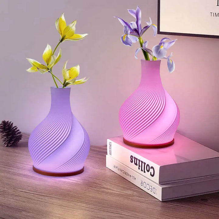Decorative LED vase lamp for flower display, an elegant accent light for modern home decor.