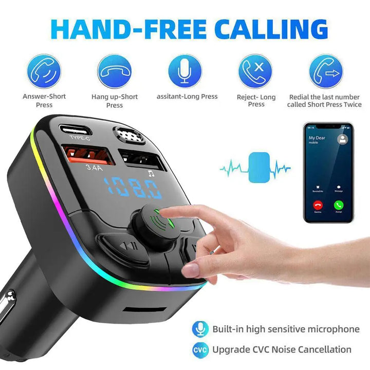 Vehicle accessory: Tavvitaimp18 smart car charger, Bluetooth FM transmitter, & audio streamer for modern cars.