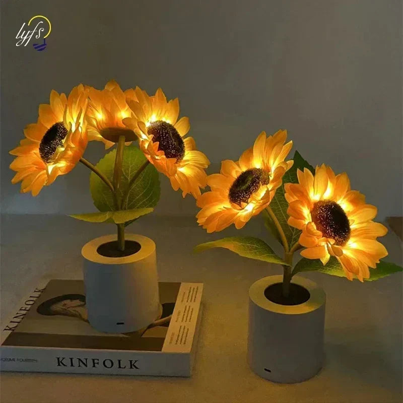 Charming LED sunflower night light, ideal bedroom decor. Rechargeable table lamp, a thoughtful gift.