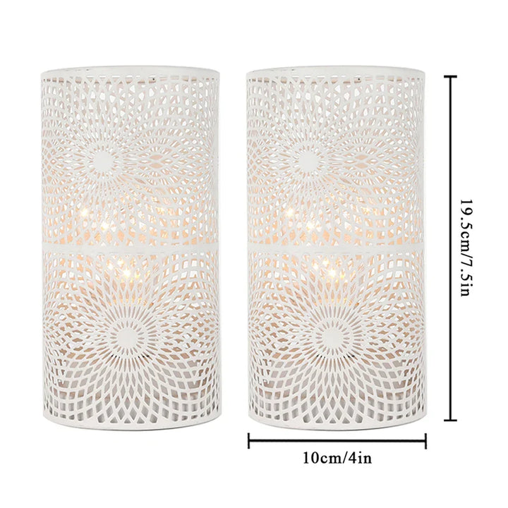 Set of 2 modern cordless LED cylinder accent lamps, perfect for home decor & event lighting. Battery operated.