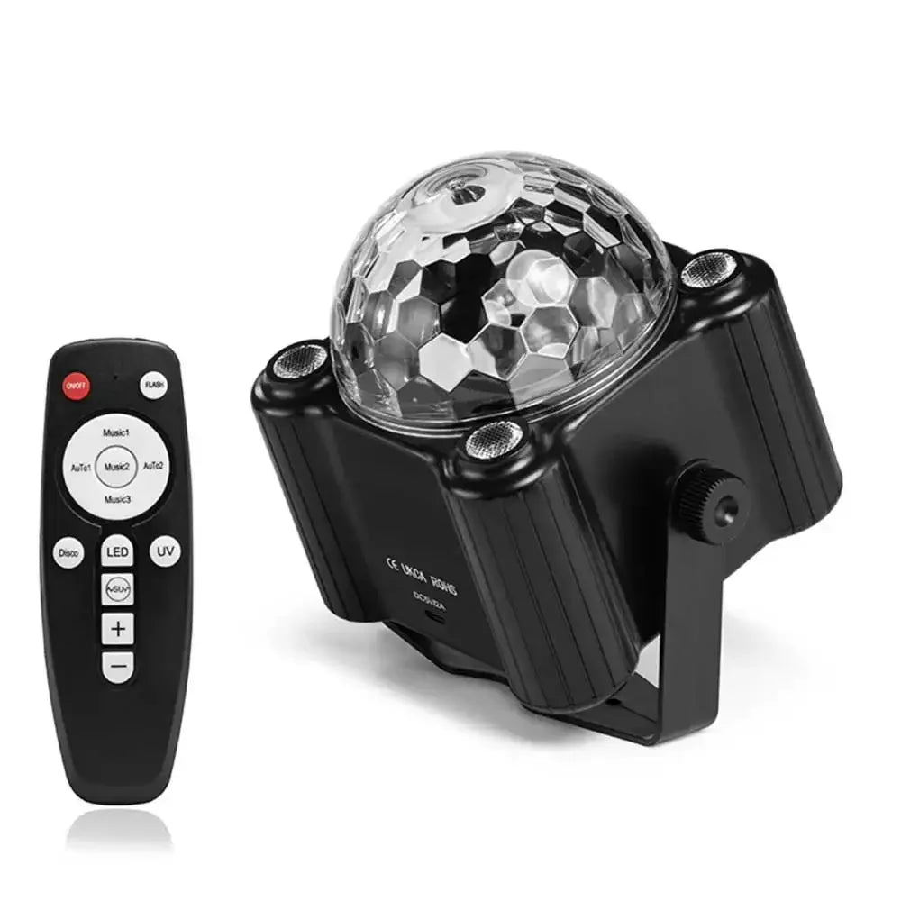 Vibrant RGB sound-activated party stage light creating dynamic music visuals for home parties & DJ events.
