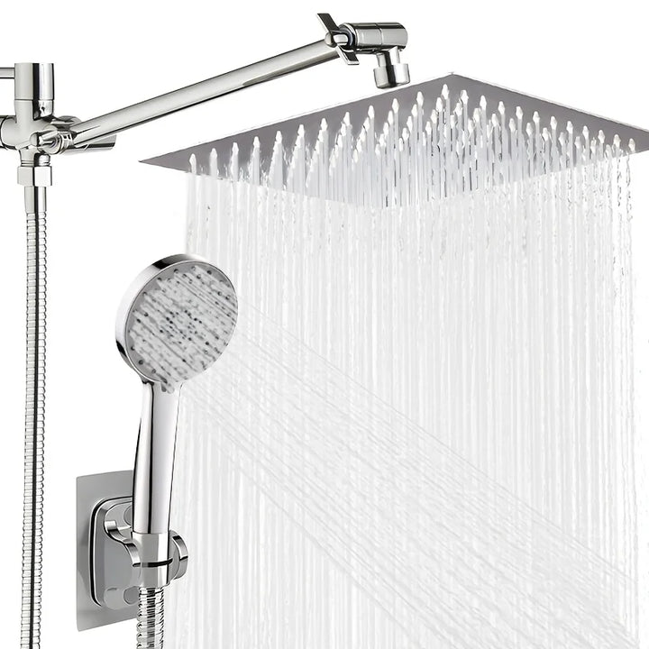 10-inch chrome concealed shower system for modern bathrooms. Wall-mounted luxury design & pressurized shower.
