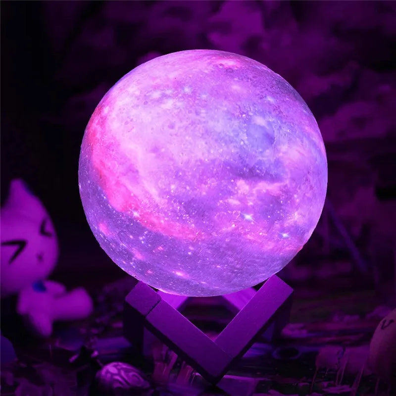 Decorative 3D moon lamp, a perfect LED night light gift idea for bedroom decor with remote & 16 colors.