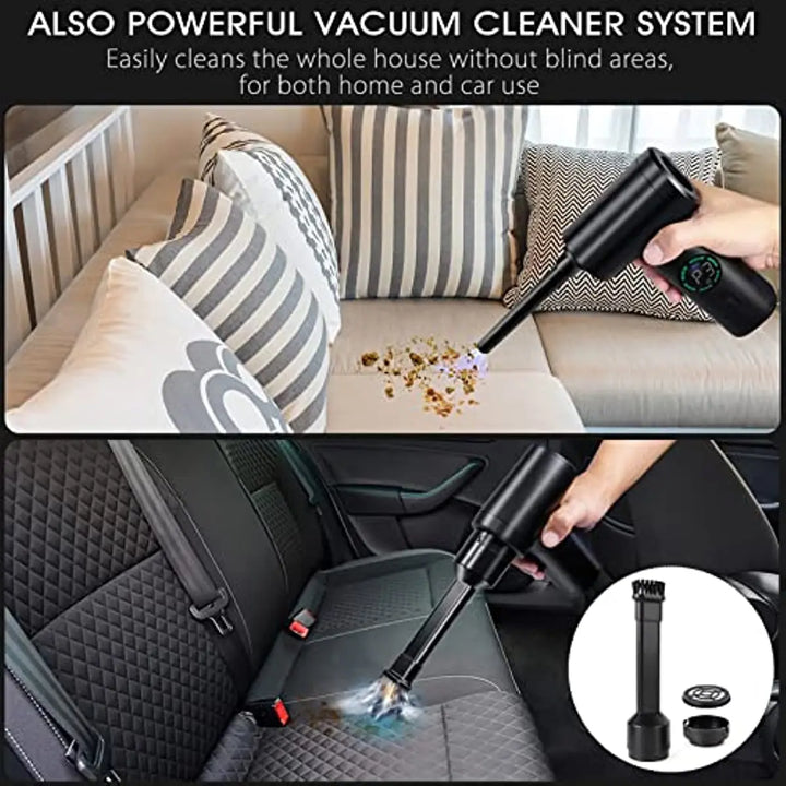 Powerful cordless air duster for efficient dust removal in home, office, and hard-to-reach areas.