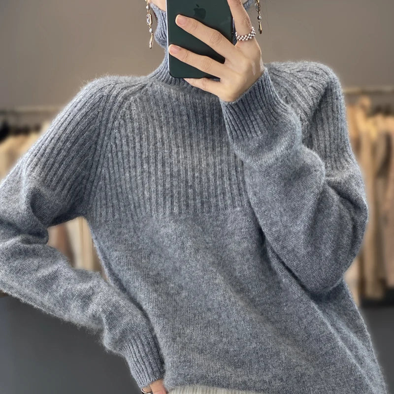 Versatile women's ribbed turtleneck sweater. A soft, cozy long-sleeve pullover for everyday fall & winter style.