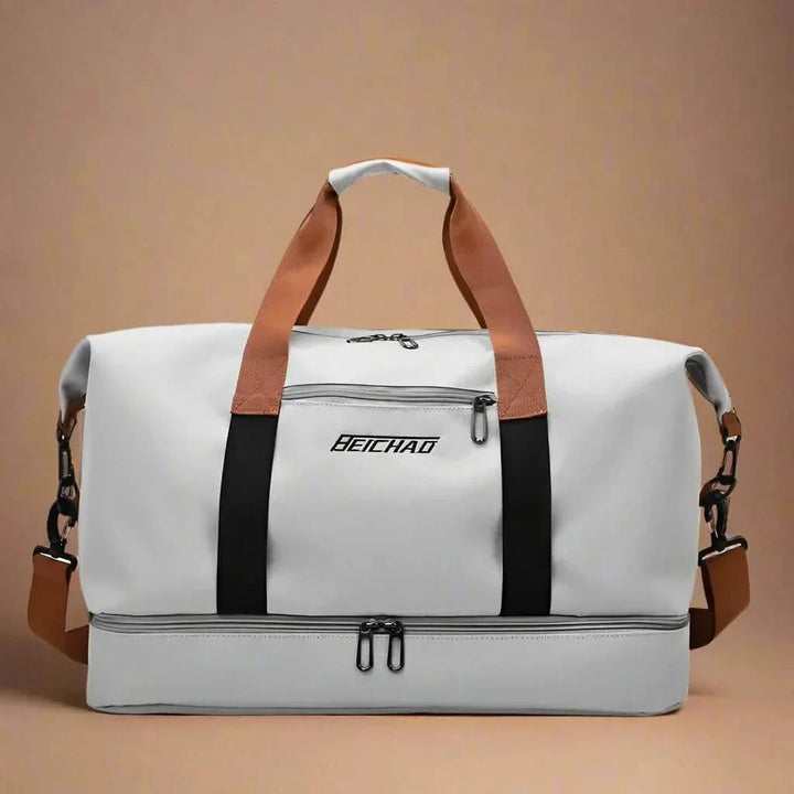 Versatile unisex duffle bag for gym, travel, sports, or weekend getaways. Spacious & durable nylon.