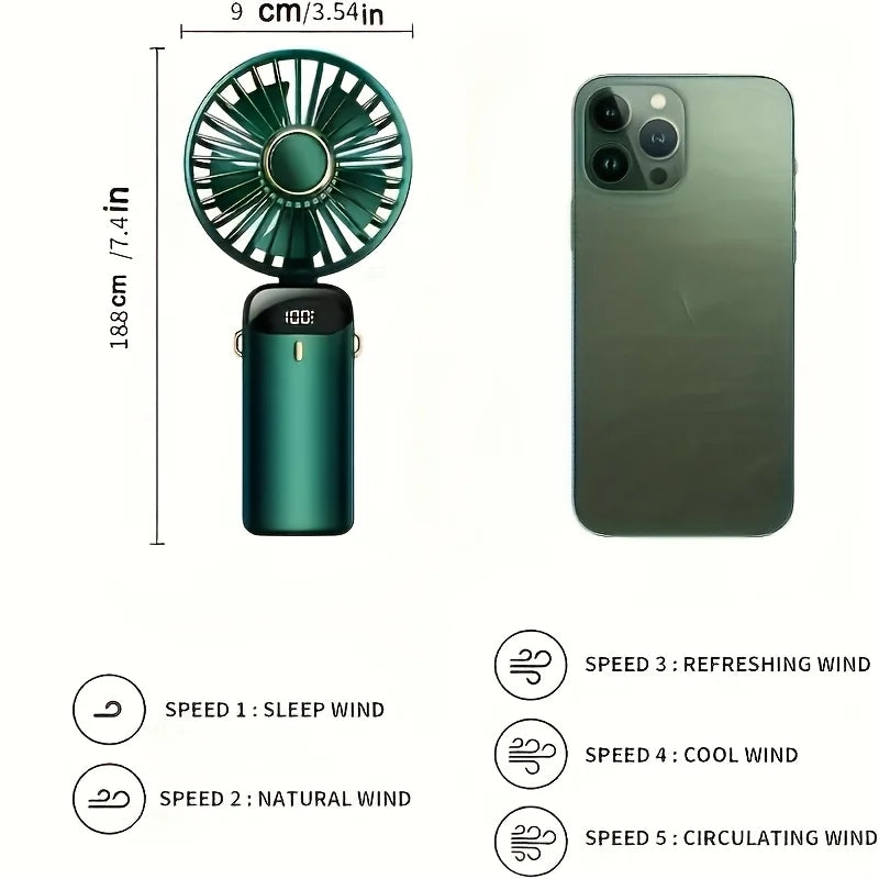 Rechargeable 6-speed portable mini fan, essential for cool personal comfort anywhere.