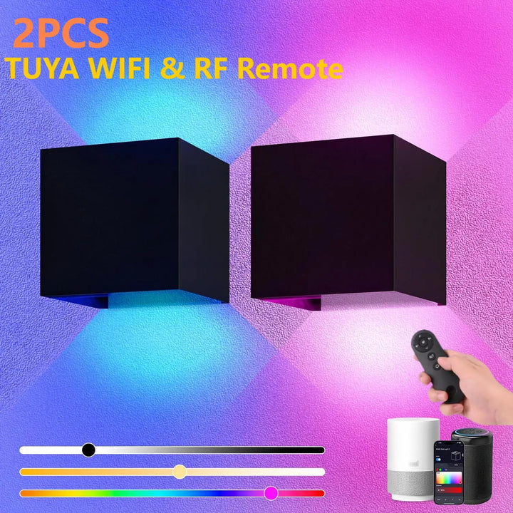 Sleek smart outdoor LED wall lights, RGB+CCT & voice controlled. Perfect for patio and architectural lighting.