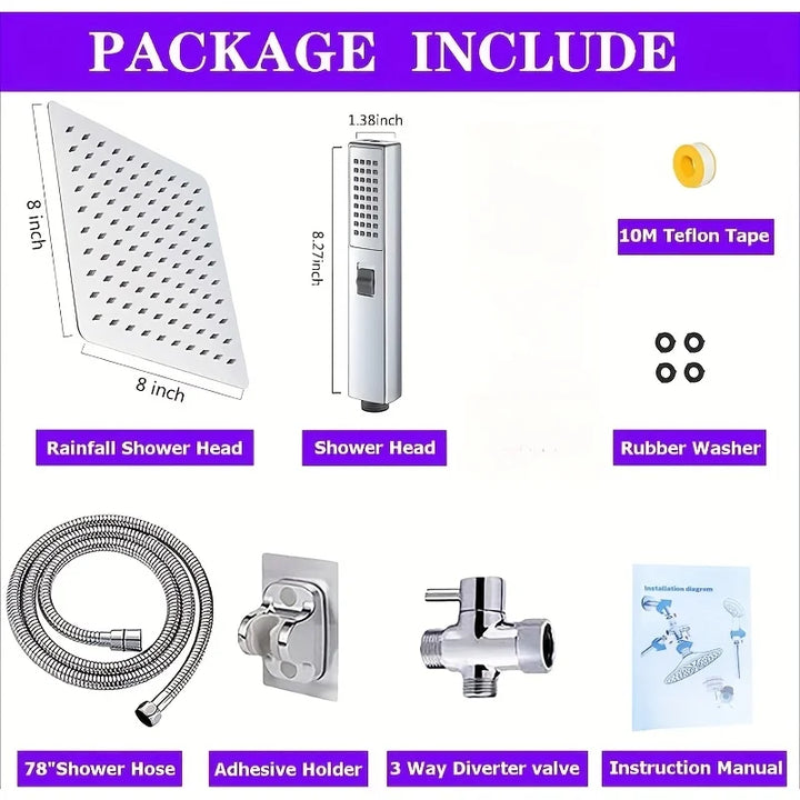 Chrome-plated 10-inch concealed shower system for stylish, modern bathrooms. Easy wall-mounted installation.