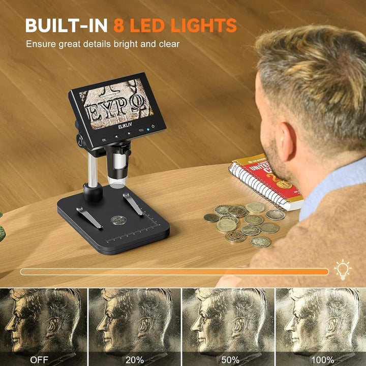 High-magnification 1000X digital microscope for electronics repair, coin inspection, and detailed hobby work.