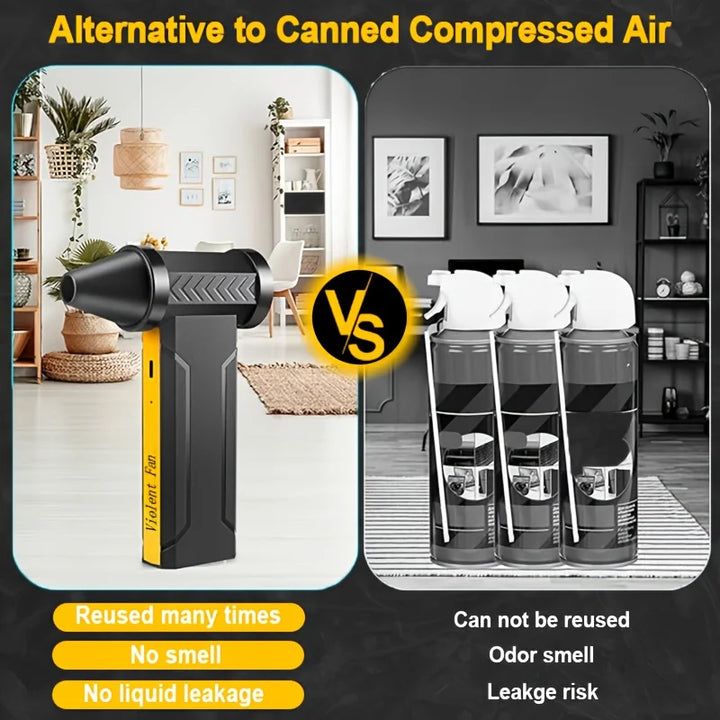 Robust high-powered portable air duster, USB rechargeable, an essential workshop tool for dust removal.