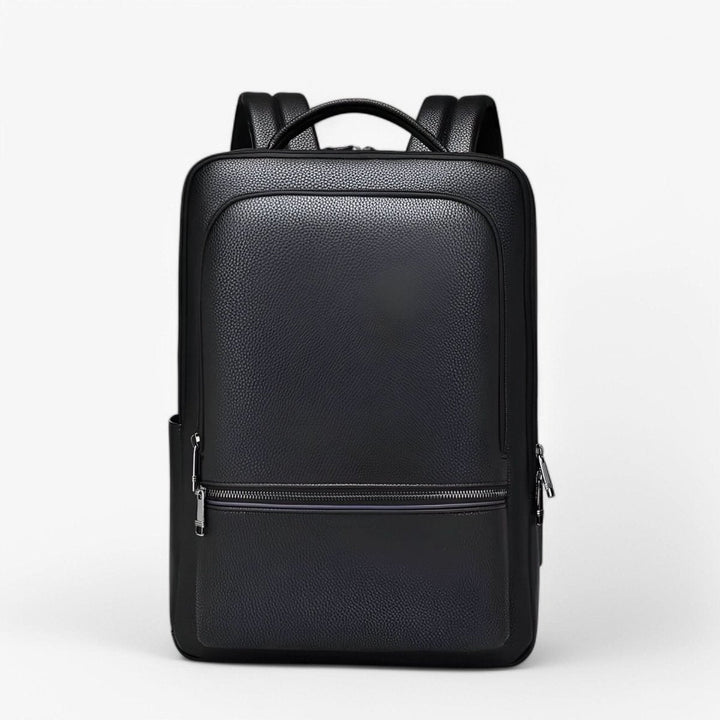 Sleek PU leather smart backpack with USB port, ideal for laptops & business travel, minimalist design.