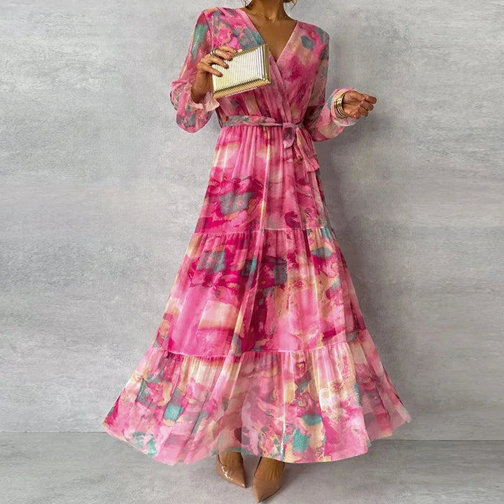 Stylish women's elegant floral maxi dress. Timeless long party dress, perfect for summer fashion.