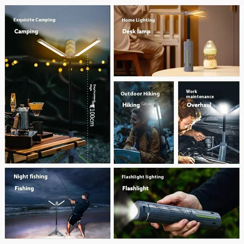 Durable 1000 lumen rechargeable LED work light, also functions as a powerful lantern for camping & emergencies.