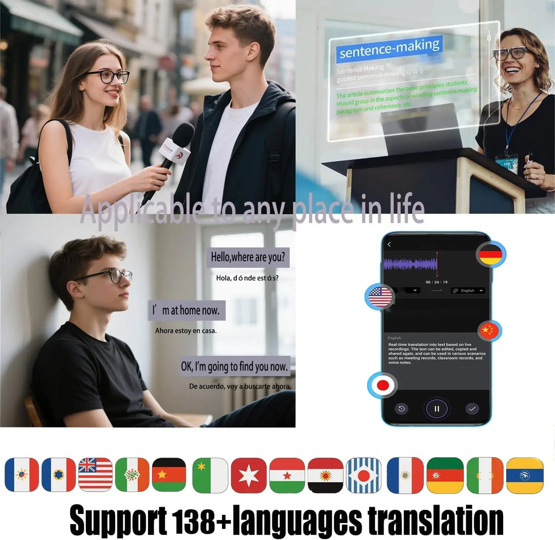 Sleek unisex smart glasses design, offering seamless real-time language translation and adaptive photochromic comfort.