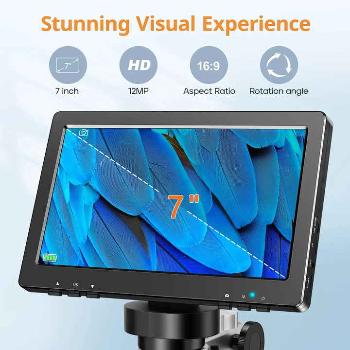 Digital inspection camera for electronics repair, 1200X zoom, 7-inch display for precise PCB soldering.