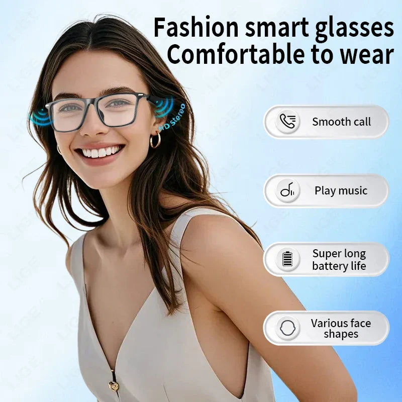 Outdoor unisex smart glasses: Bluetooth for calls & music, UV protection & anti-blue light. Wireless tech eyewear.