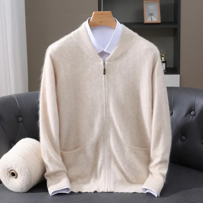 Men's full zip cardigan sweater. Refined knitwear for classic layering, essential fall & winter mens fashion.