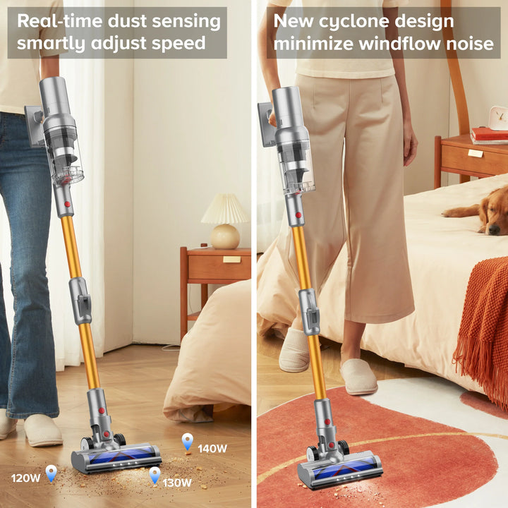 Ergonomic yellow cordless handheld vacuum with powerful suction, designed for efficient home and car cleaning.