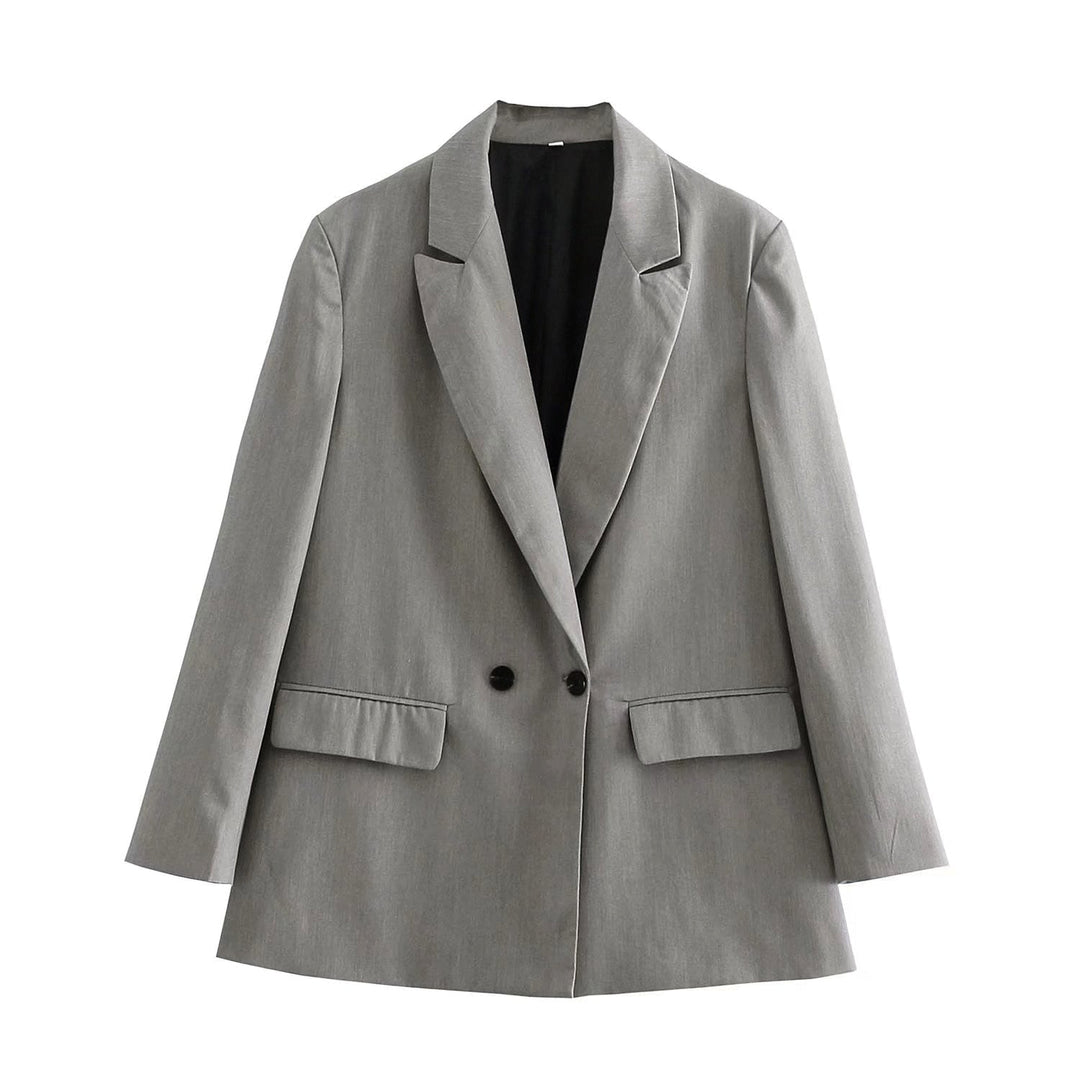 Fashion-forward women's double-breasted blazer, enhancing any professional ensemble.