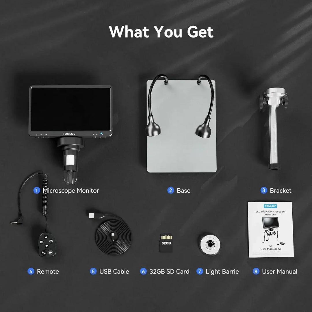 Advanced 7-inch LCD digital microscope for PCB soldering, micro-electronics inspection, and industrial tasks.