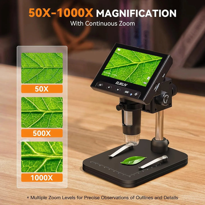 Compact digital microscope featuring a bright LED display, perfect for on-the-go inspection tasks.