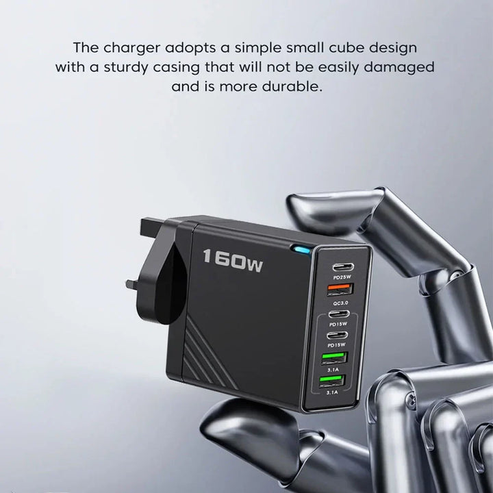 Powerful 160W USB-C universal charger. Fast charging hub delivers optimal power to all your electronics.