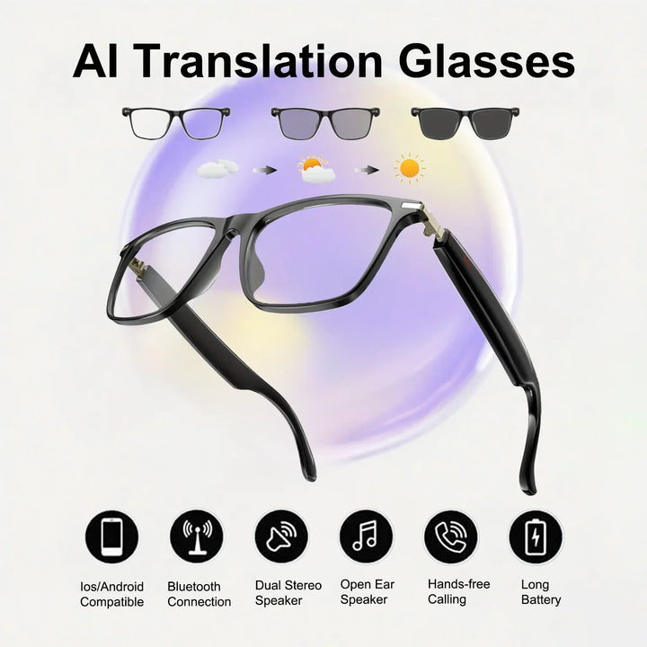 Smart translation glasses for instant language translation, breaking communication barriers for travelers & global users.