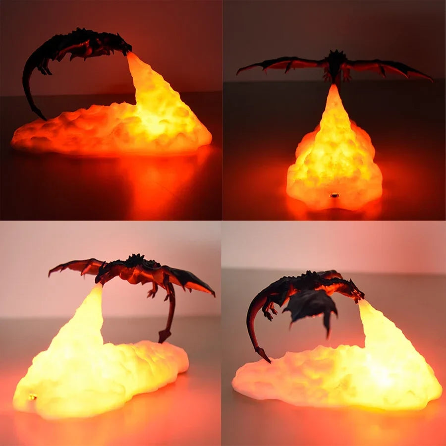 Rechargeable 3D dragon LED table lamp, a unique piece of mythical decor for modern homes.