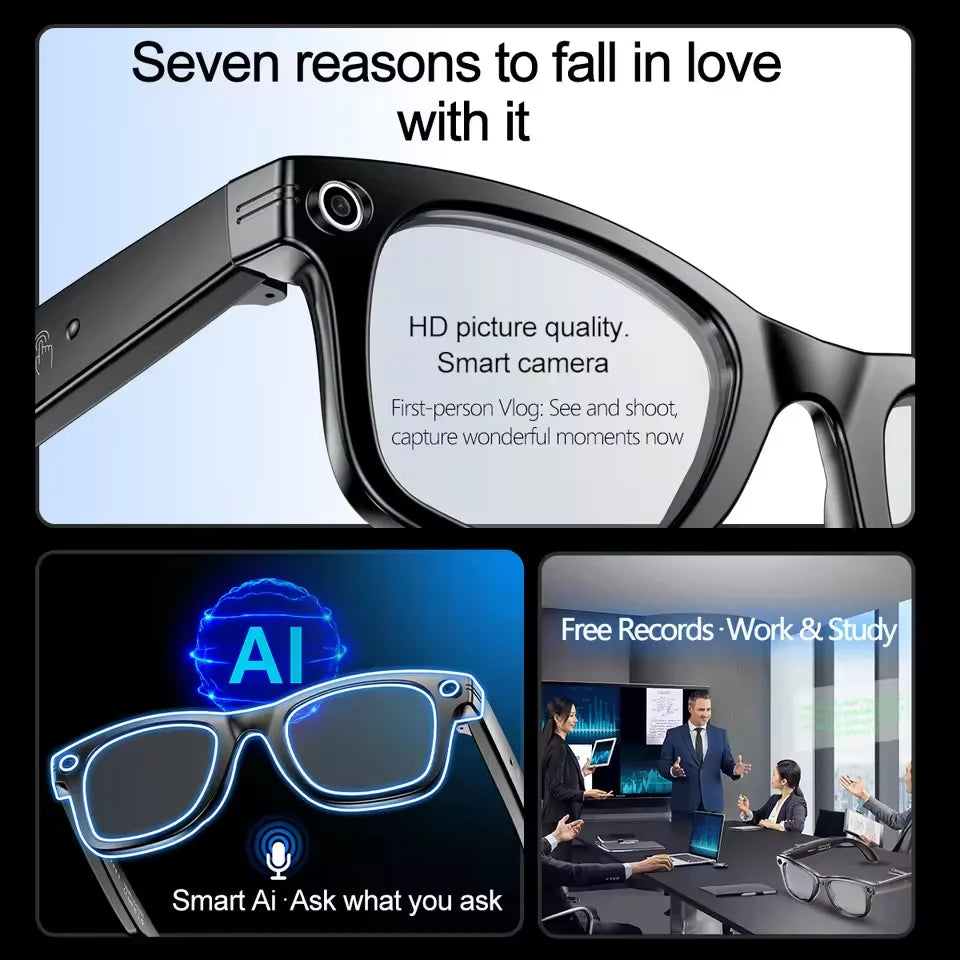 Waterproof smart sunglasses for men featuring adaptive lenses, camera & instant translation, UV protection.