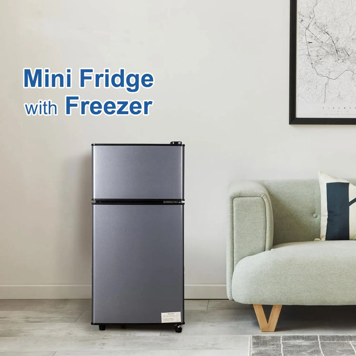 Ideal compact mini fridge with freezer, 2.9 Cu.Ft, perfect for dorm essentials or office food and beverages.