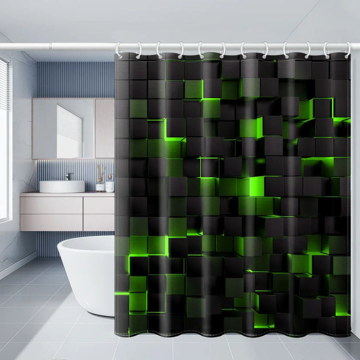High-quality polyester waterproof shower curtain and matching non-slip bathroom mat set. Easy installation, home decor.