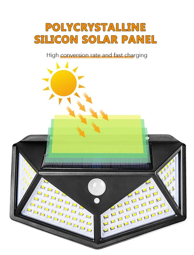 Durable waterproof solar motion security lamp, ideal LED outdoor lighting for patio, driveway, and garden.