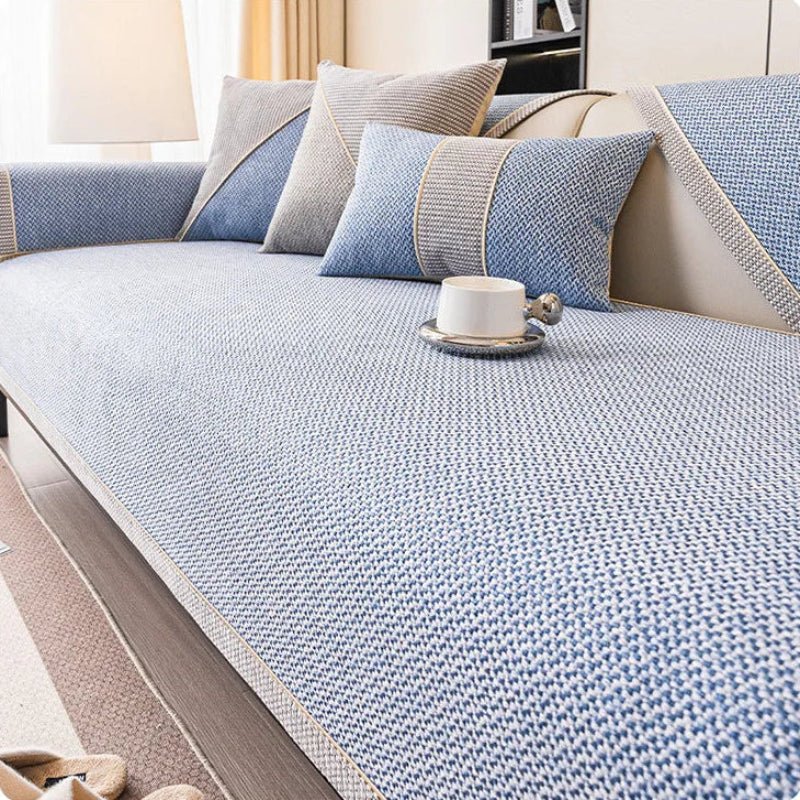 Enhance living room decor with a neutral cotton-linen sofa cover. Non-slip design offers all-season comfort & protection.