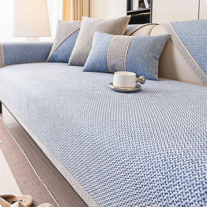Enhance living room decor with a neutral cotton-linen sofa cover. Non-slip design offers all-season comfort & protection.
