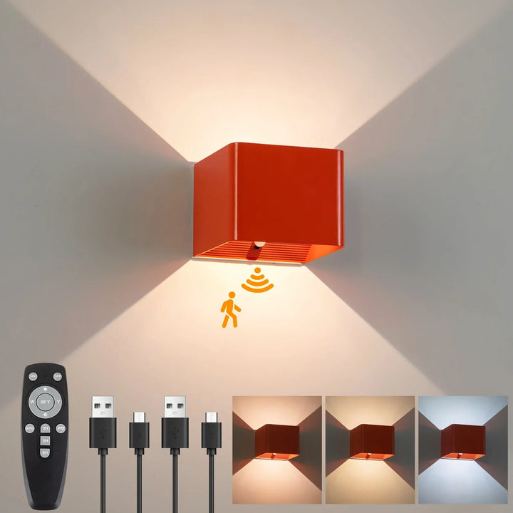 Modern cordless LED wall light, magnetic & rechargeable. Features motion sensor & remote for smart homes.