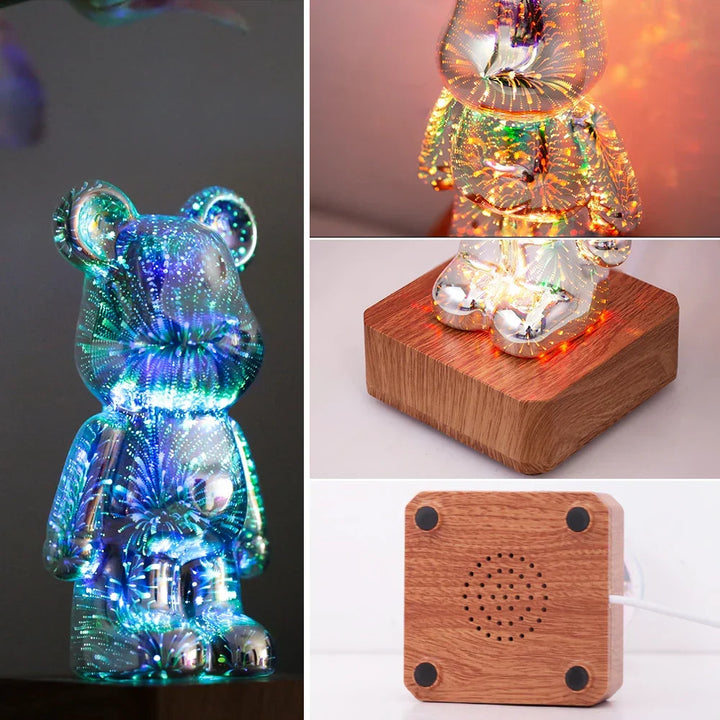 Unique 3D Firework Bear LED night light, a versatile color-changing USB lamp perfect for kids' ambient bedroom decor.