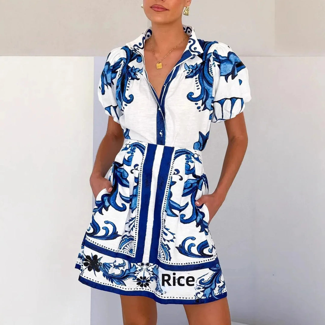 Women's vibrant floral puff sleeve mini sundress, perfect for summer casual wear.
