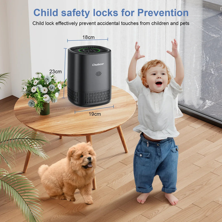 Tavvitaimp18 HEPA air purifier, quiet operation, ideal for allergy sufferers, removes dust & pet dander.