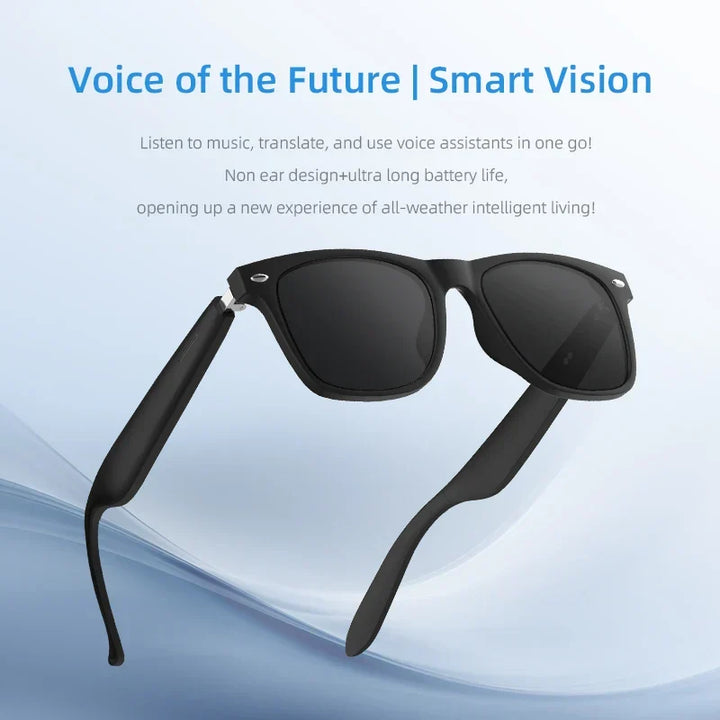 Tech-forward smart sunglasses for outdoor adventures. Unisex design, AI translation, Bluetooth audio & UV protection.