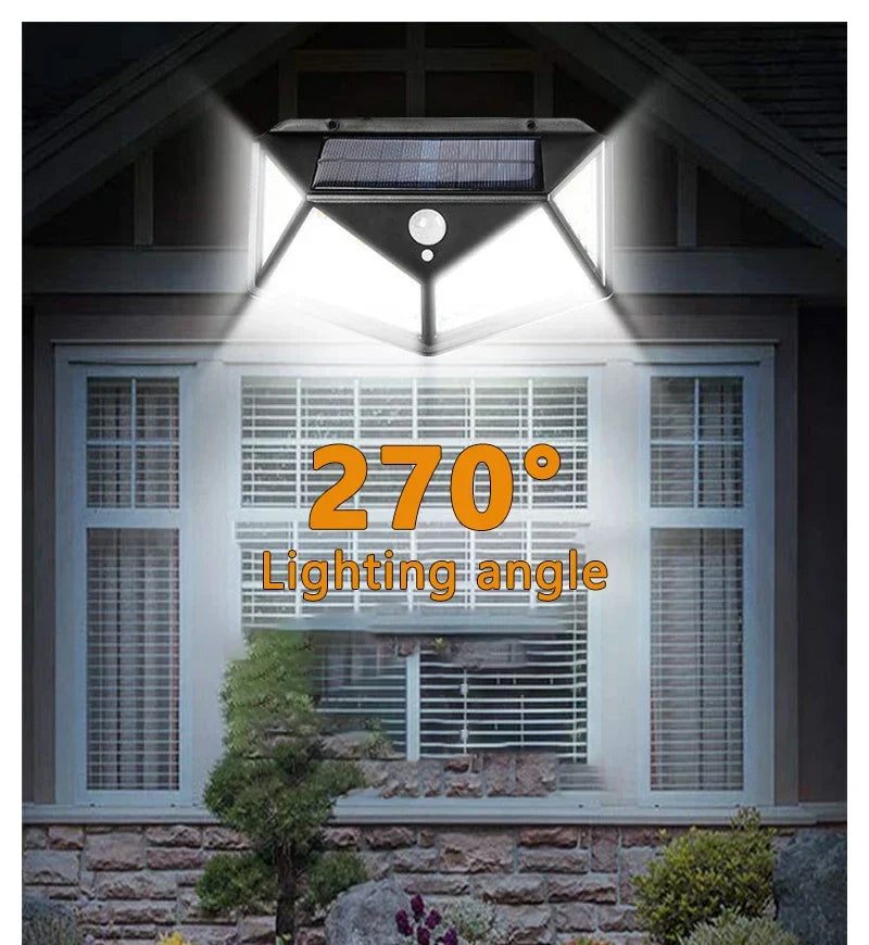 Bright LED solar security lamp with motion sensor. Waterproof design perfect for outdoor garden & patio lighting.