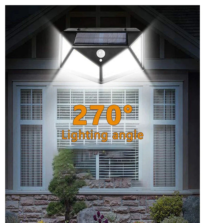 Bright LED solar security lamp with motion sensor. Waterproof design perfect for outdoor garden & patio lighting.