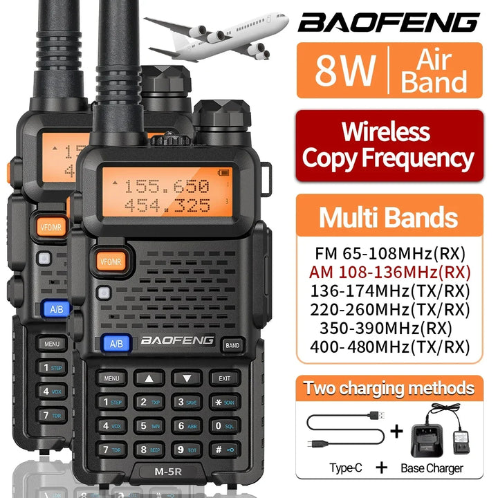 Durable 8W walkie talkie used outdoors for long-range communication, perfect for hiking, camping & adventure.