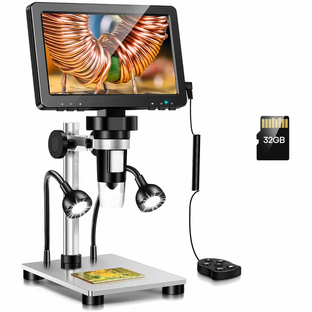 Versatile 7-inch digital desktop magnifier with 1200X zoom, perfect for PCB, coin, and detailed hobbyist work.