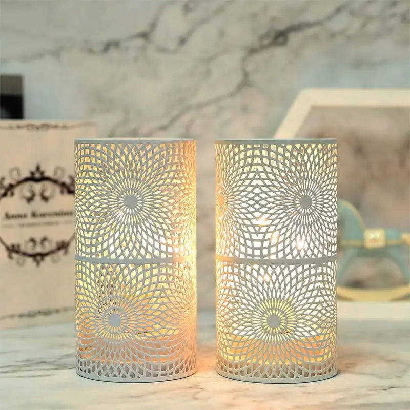 Decorative cordless LED cylinder lamps (set of 2) for home decor. Modern design, warm light, battery operated.