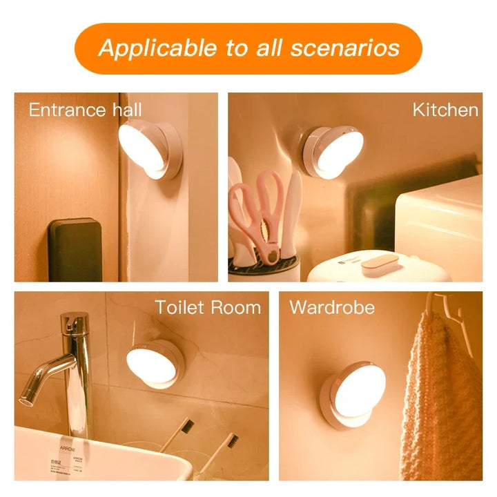 Universal magnetic LED night light with motion sensor, USB rechargeable. Wireless, energy-saving home illumination.